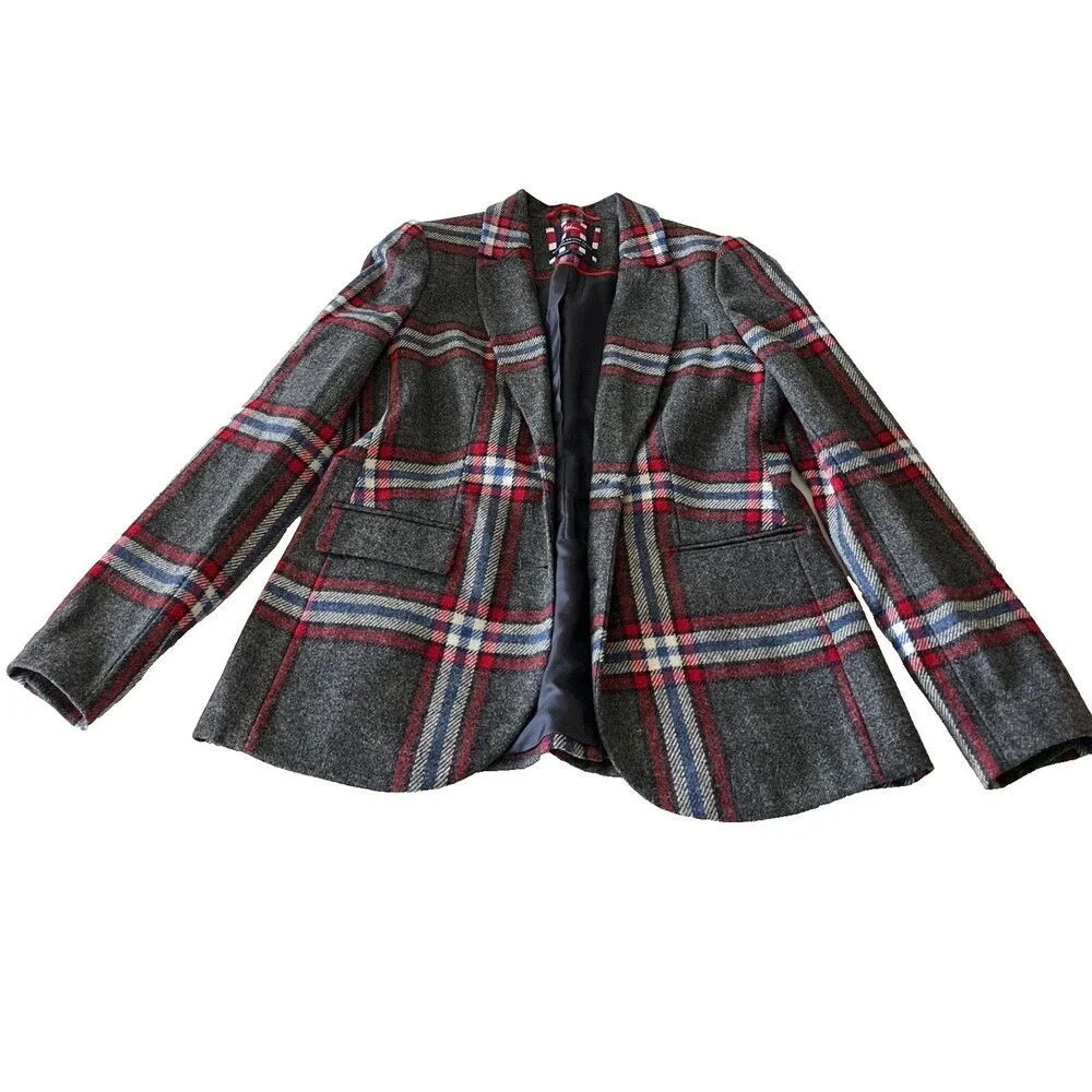 Boden British Tweed Gray Plaid 100% Wool Blazer 12 Reg - Picture 2 of 8